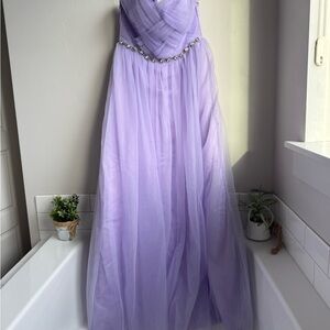 Strapless Lilac Tulle Evening Dress with Crystal Waist